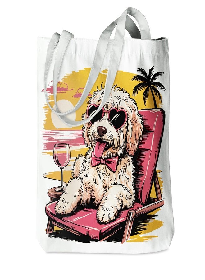 VBCVBGFH Retro Funny Goldendoodle Pupppy Dog Gifts Beach Coastal Canvas Tote Bag, Reusable Grocery Bags for Shopping, Work, Meeting, Outsdoor Cotton Beach Totes for Women, Christmas Birthday Girls Trip Summer - Image 1